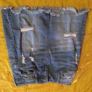 Ripped blue denim skirt, high waisted